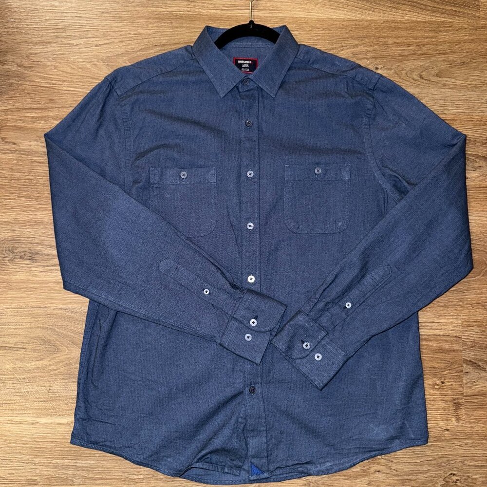 UNTUCKit Navy Flannel Hemsworth Shirt (Large)